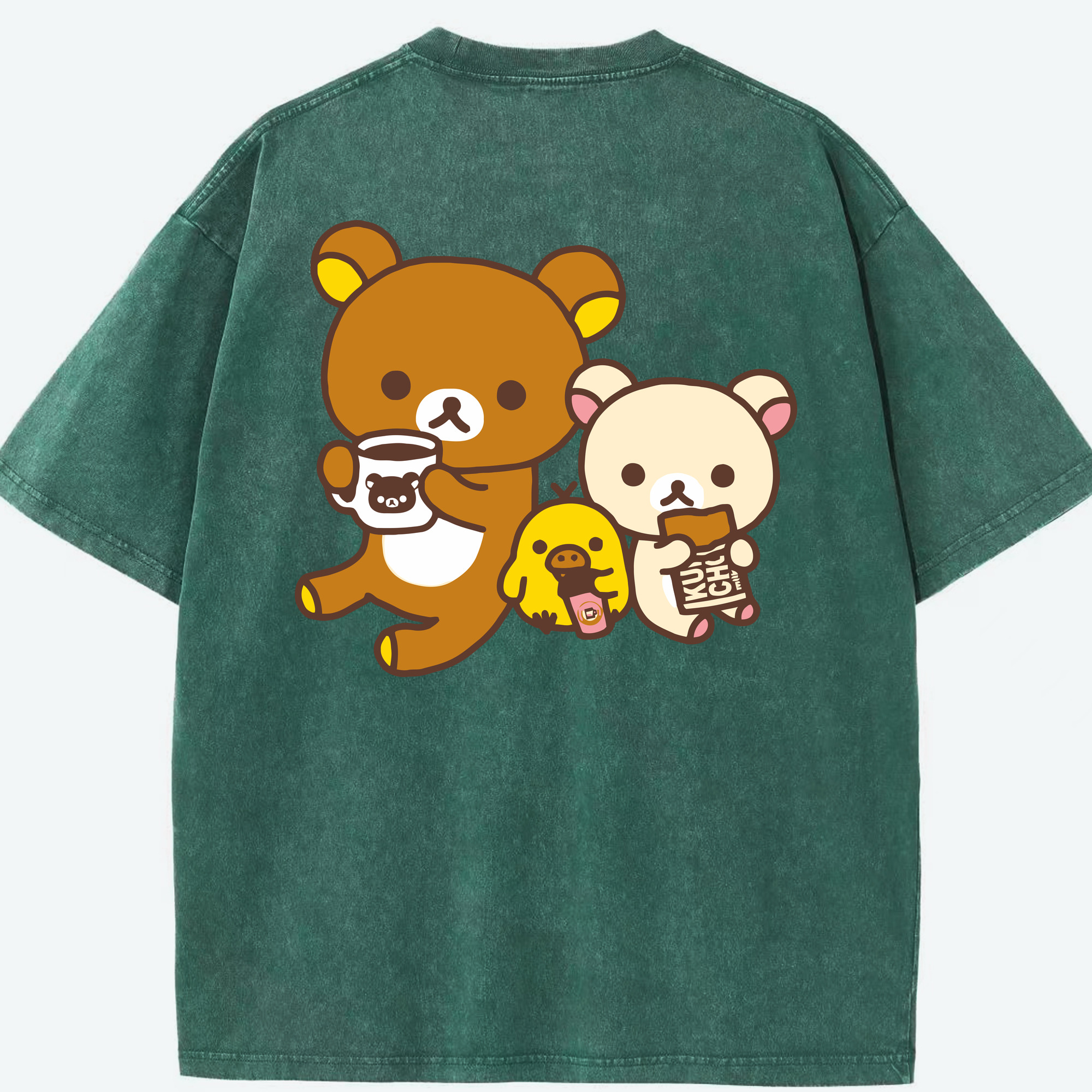 （画像用） リラックマ リラックマ キイロイトリ Rilakkuma Korilakkuma Kiiroitori 綿100% ヴィンテージ風 半袖Tシャツ（背面プリント）